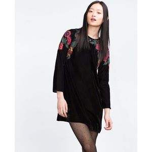 Zara velvet with embroidery dress NWT